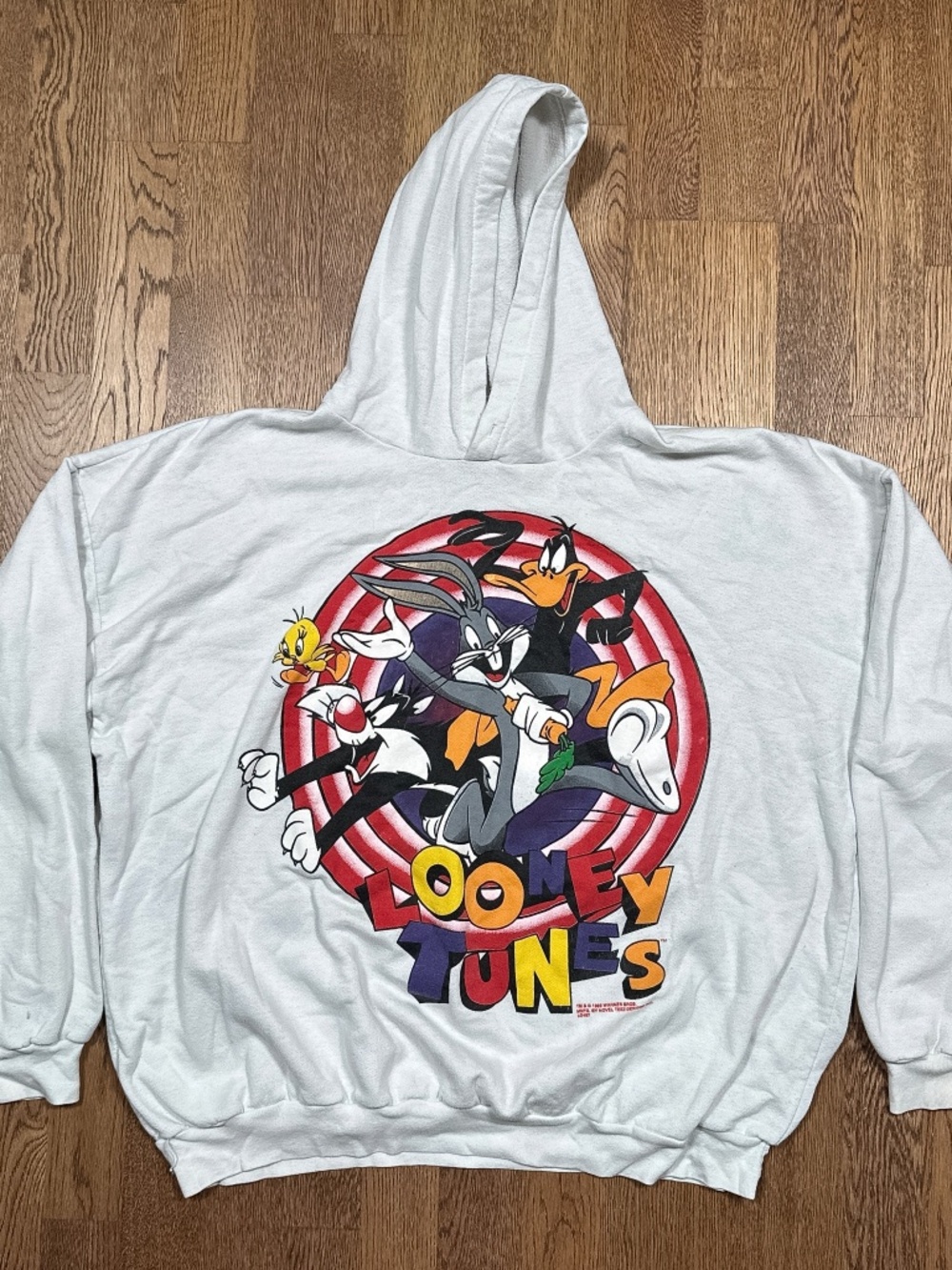 Vintage 90s Looney Tunes Cast Bugs Bunny Tweety Sylvester Daffy Hoodie Mens XL